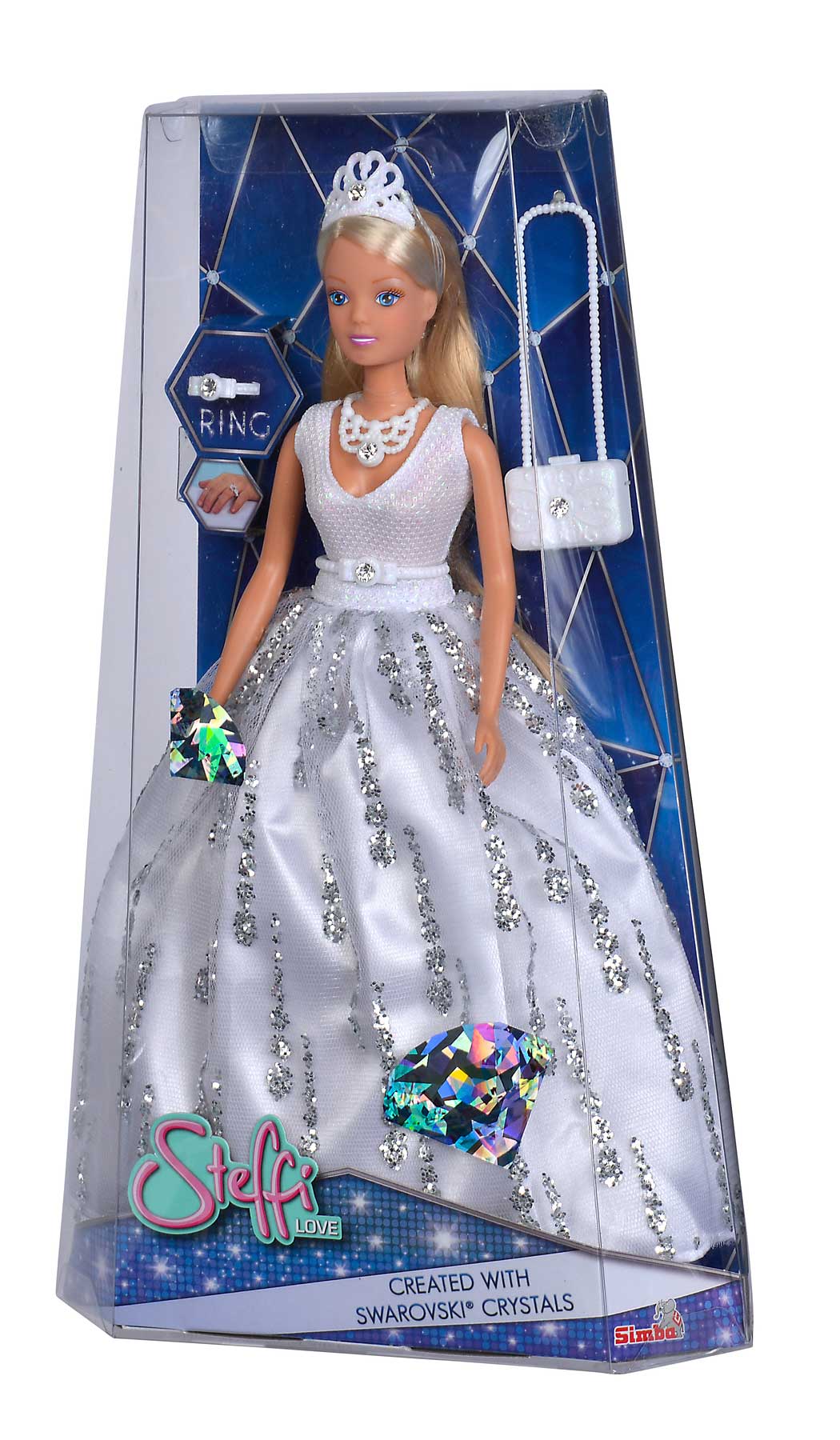 Steffi Love Crystal DeLuxe con accessori creati con cristalli Swarovski, incluso anello bambina