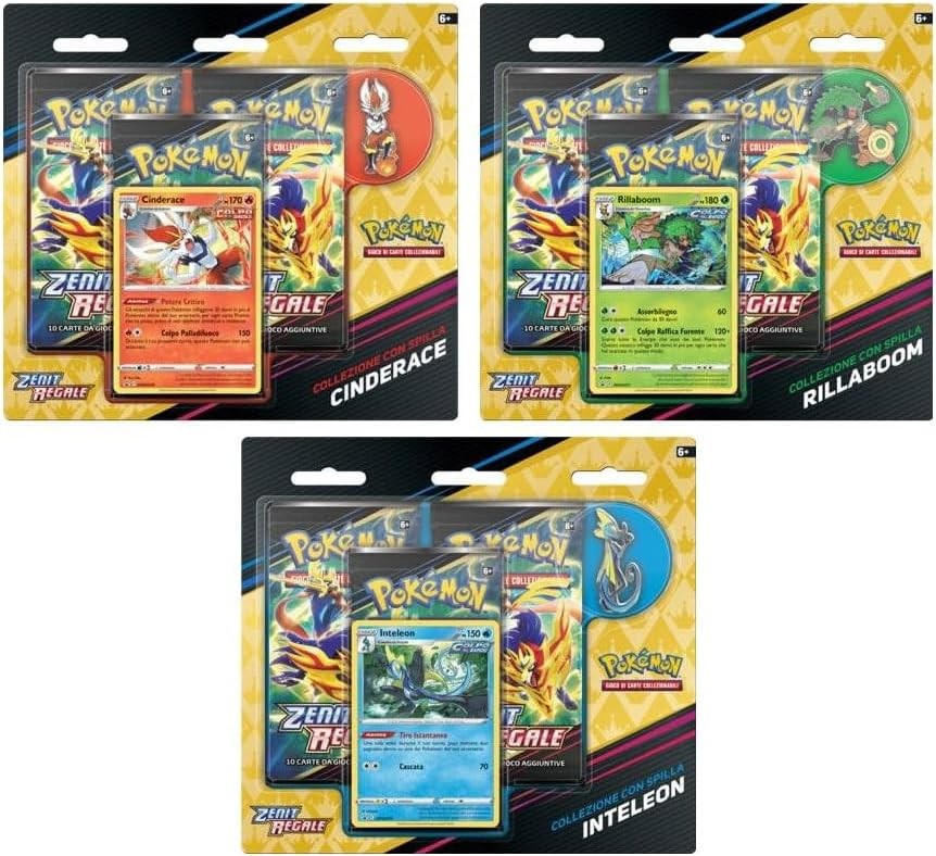 Pokémon Zenit Regale - Collezione con Spilla (Inteleon,Cinderace,Rillaboom)