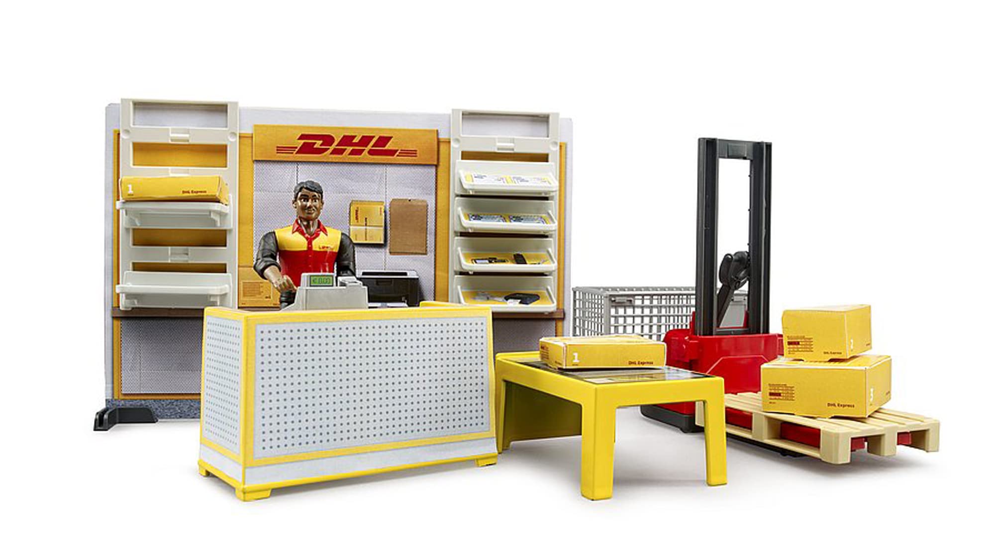 Centro spedizioni DHL con accessori e transpallet manuale
